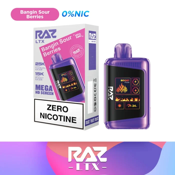 Bangin Sour Berries (Zero Nicotine) RAZ DC25000 Disposable Vape - Image 1
